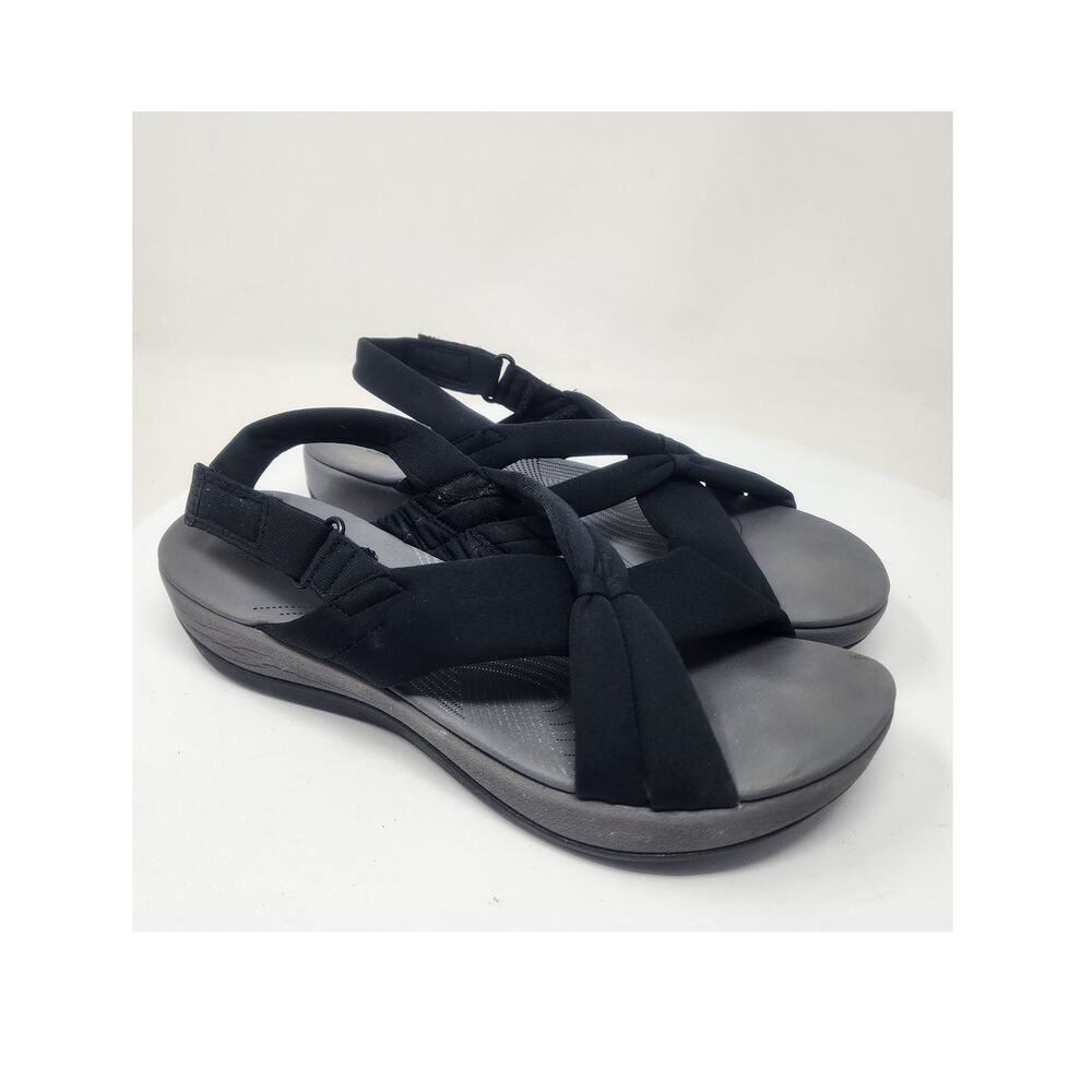 Clarks Cloudsteppers Arla Belle Sandals Women 9.5M Black Cushioned Criss Cross